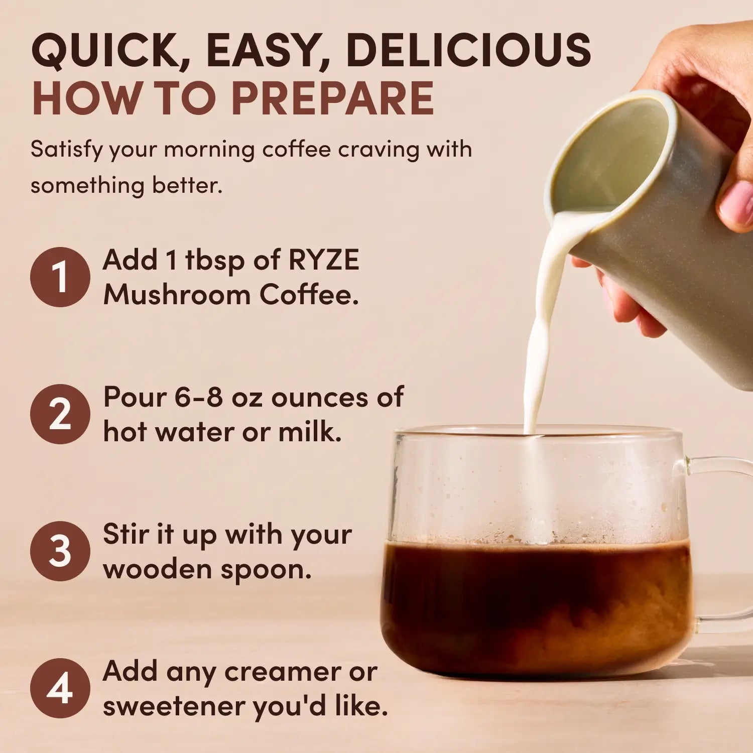 RYZE Mushroom Coffee Dark Roast — Organic Instant Coffee with Cordyceps & Reishi, 30 Servings