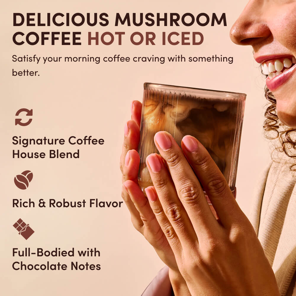 RYZE Mushroom Coffee Dark Roast — Organic Instant Coffee with Cordyceps & Reishi, 30 Servings