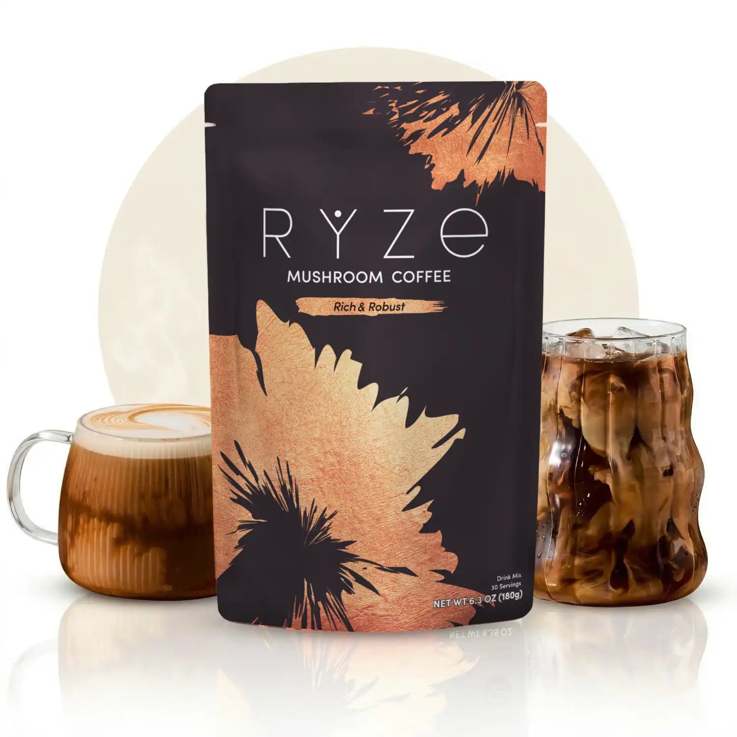 RYZE Mushroom Coffee Dark Roast — Organic Instant Coffee with Cordyceps & Reishi, 30 Servings
