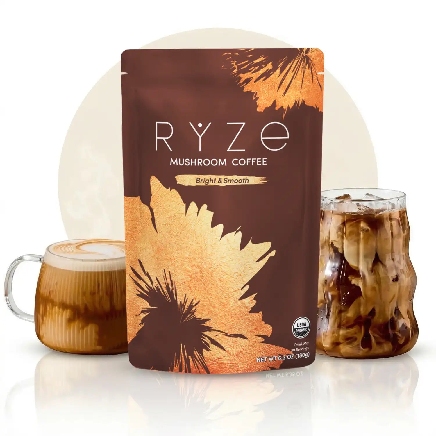 RYZE Mushroom Coffee — Organic Instant Coffee with Cordyceps & Reishi, 30 Servings